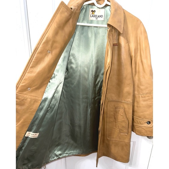 VINTAGE 70’s LAKELAND Leather Trench Coat Jacket - Carmel Size 38 - Picture 5 of 8
